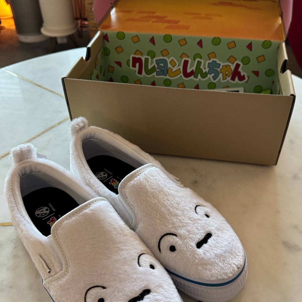 Vans White Fuzzy Slip-On Sneakers